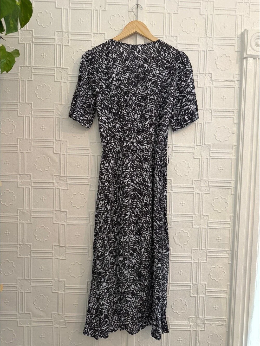 GAP Navy Blue Polka Dot Side Button Wrap Midi Dress S - Picture 5 of 12